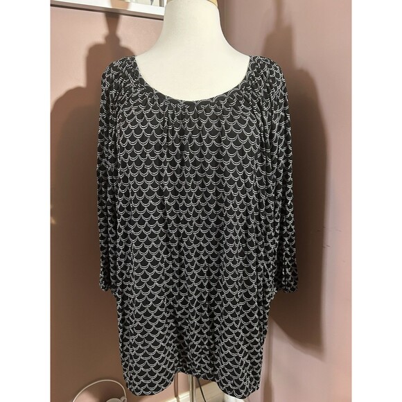 Michael Kors 3/4 Sleeve Blouse Womens Size 2X Black Elastic Bottom - Picture 1 of 9